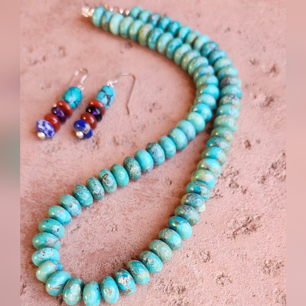 Sterling Silver Genuine Turquoise Necklace Set - Picture 8 of 17